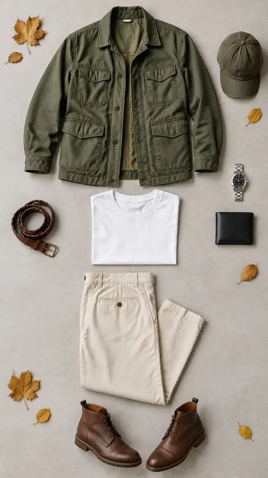 Flat lay of the outfit pieces seen from above